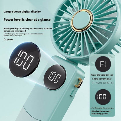 Handheld Fan Digital Display Hanging Neck Folding Charging