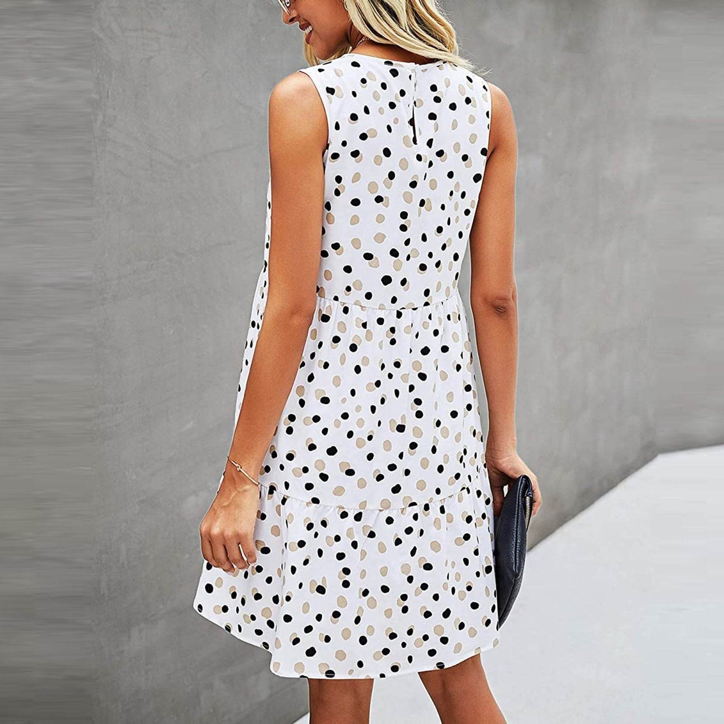 Robe d'été sans manches ample à pois pour femme avec poches, mini-robe décontractée débardeur