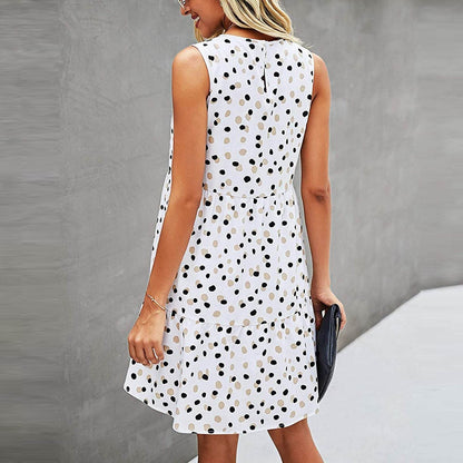 Robe d'été sans manches ample à pois pour femme avec poches, mini-robe décontractée débardeur