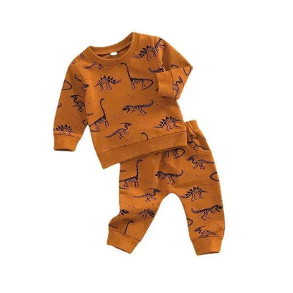 Infant Toddler Bone Dragon Floral Print Long Sleeve Pullover Trousers Two-piece Set In Stock Wholesale