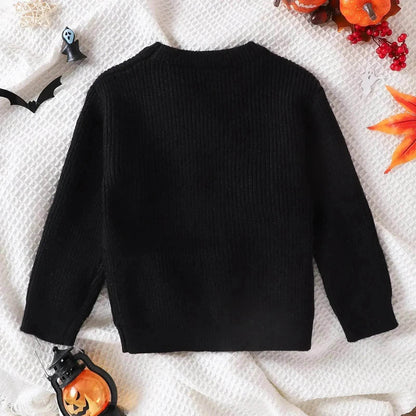 Unisex Cartoon Ghost Embroidered Long-sleeved Sweater Pullover for Boys and girls