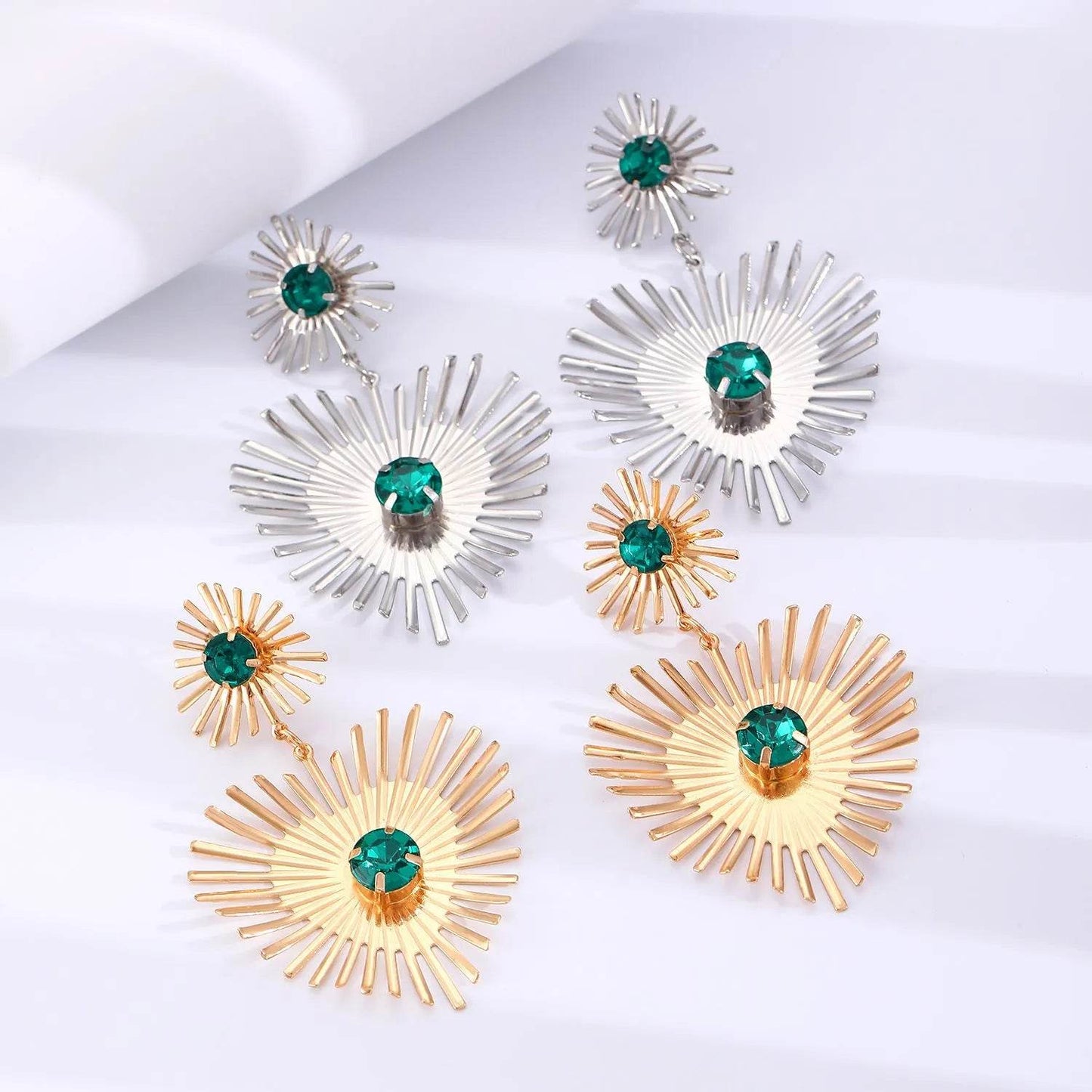 Bohemian Sunflower Heart-shaped Earrings Rhinestone Exaggerated Chandelier earring