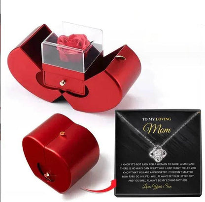 Boîte à bijoux de mode pomme rouge cadeau de Noël collier Rose éternelle pour fille fête des mères Saint Valentin cadeaux avec fleur artificielle Rose fleur boîte à bijoux