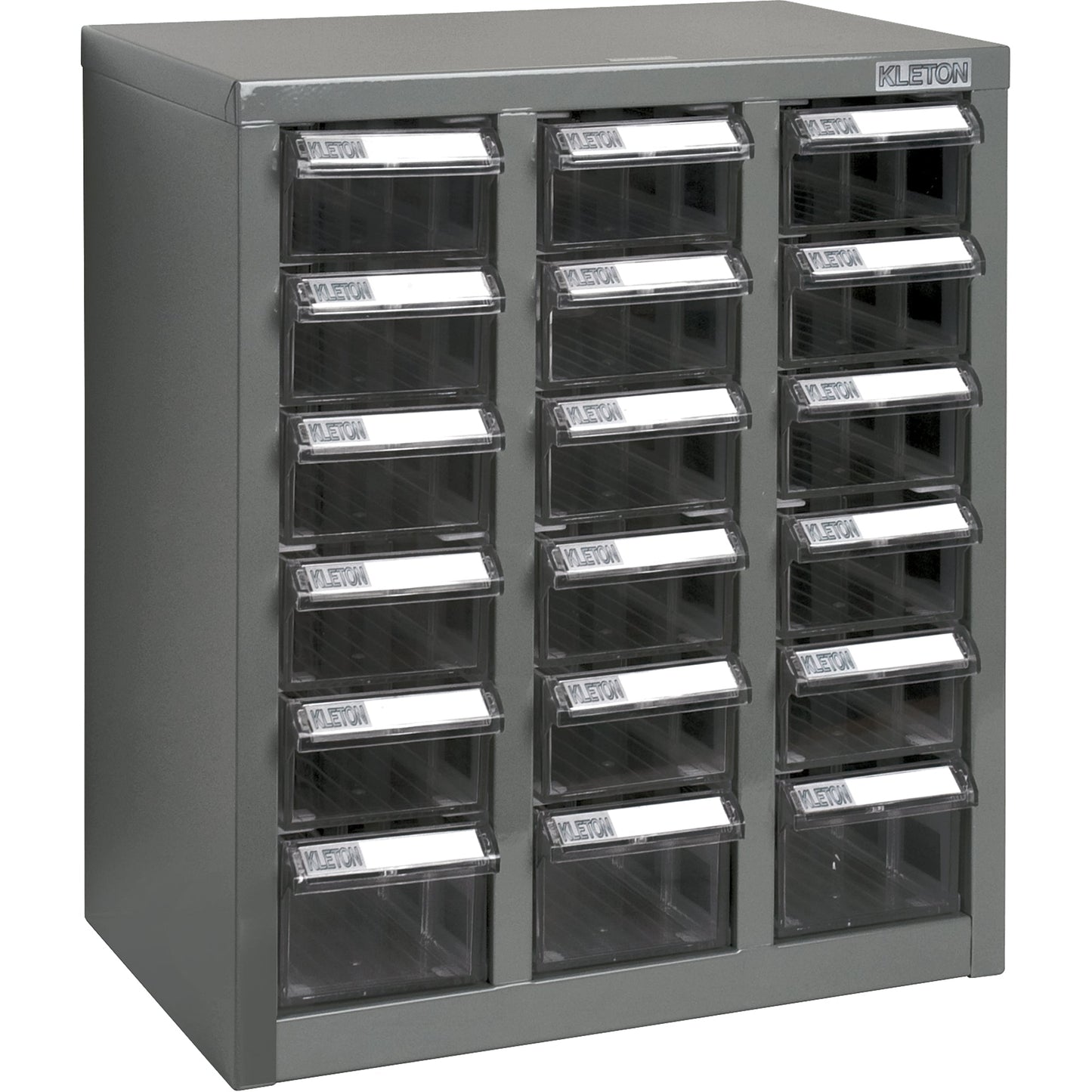 KPC-600 Parts Cabinet, Galvanized Steel, 18 Drawers, 13-9/10" x 8-7/10" x 16-3/10", Grey