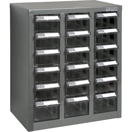 KPC-600 Parts Cabinet, Galvanized Steel, 18 Drawers, 13-9/10" x 8-7/10" x 16-3/10", Grey