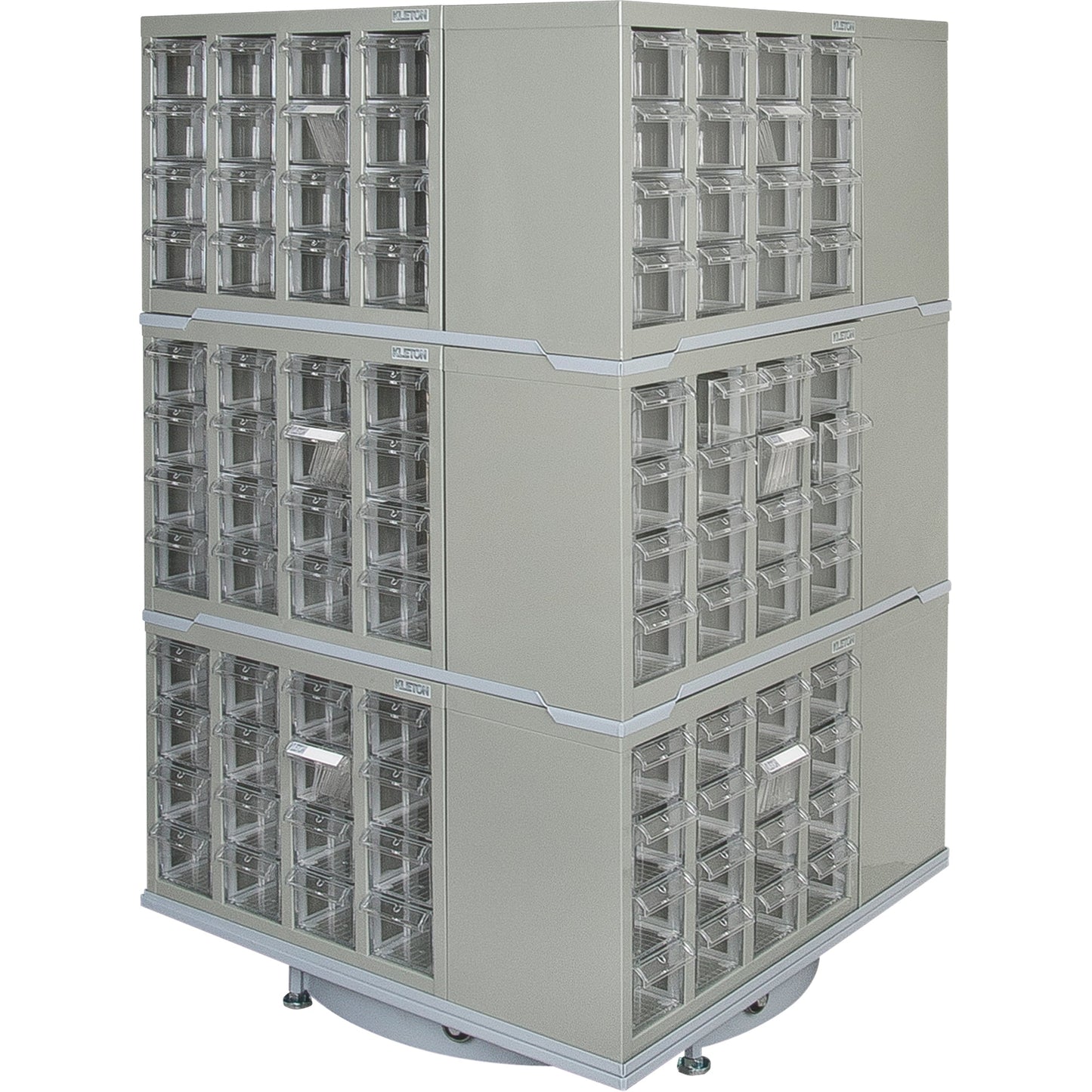 Heavy-Duty Industrial Carousel Drawer Cabinet, Steel, 192 Drawers, 27" W x 27" D x 48" H, Grey