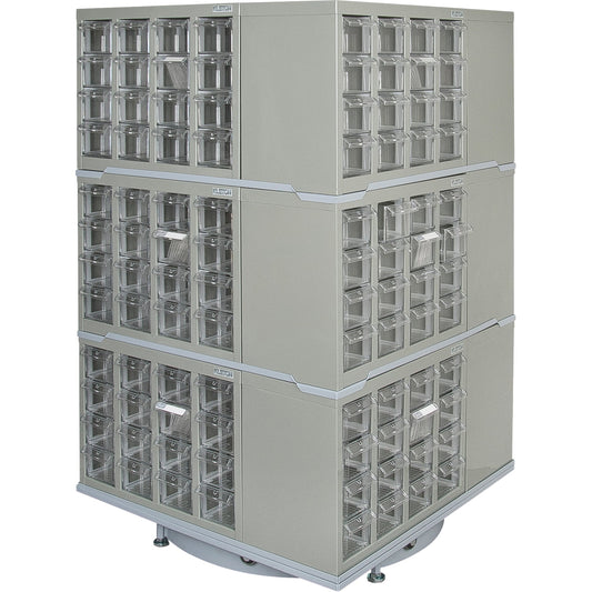 Heavy-Duty Industrial Carousel Drawer Cabinet, Steel, 192 Drawers, 27" W x 27" D x 48" H, Grey