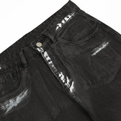 Punk Waste Soil Distressed Men Denim jeans pant Straight-leg Trousers