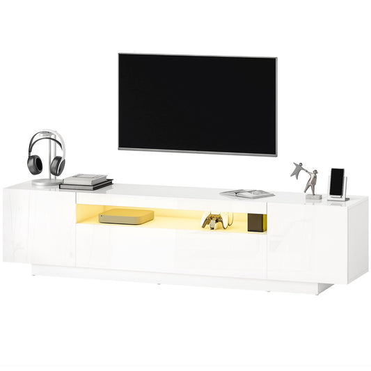 Meuble TV moderne Greer avec lumières LED RGB-pour TV 65-85"-Blanc haute brillance