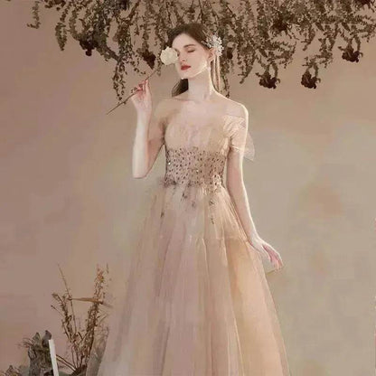 Champagne-colored Host Starry Sky Toasting Dress With Strapless