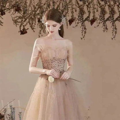 Champagne-colored Host Starry Sky Toasting Dress With Strapless