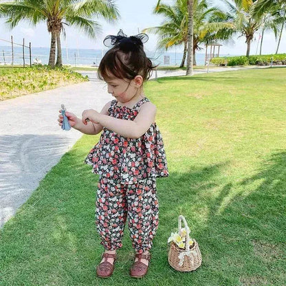 Chiffon vest trousers children's clothing summer new Baby Girl Cloth set