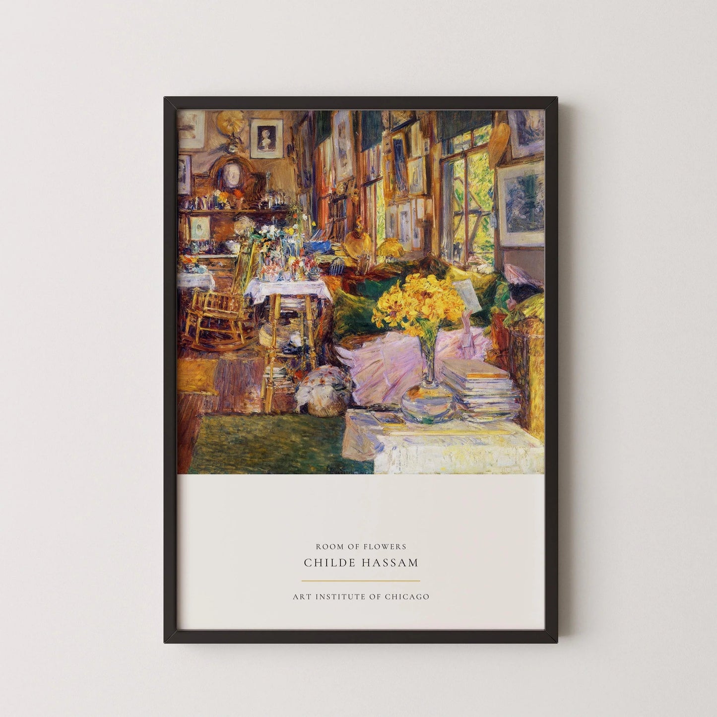 Estampe de nature morte de Childe Hassam : Chambre de fleurs, art américain vintage