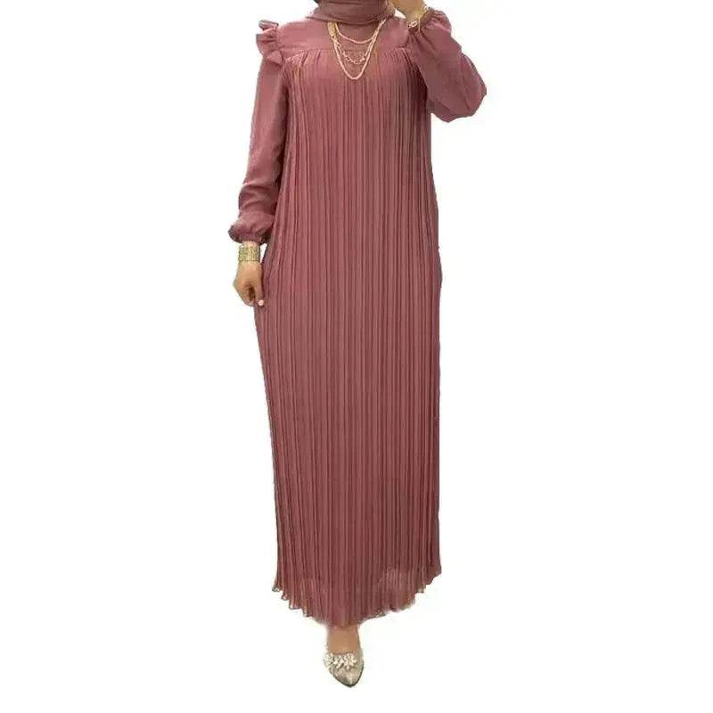 Classy Solid Color Turtleneck With Loose Abaya Dress for Arab Dubai Turkey Middle East Women