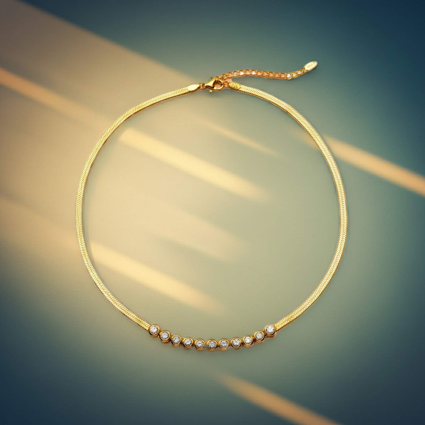 Trendy 18k Gold Plated Zirconia Diamond Choker Necklace