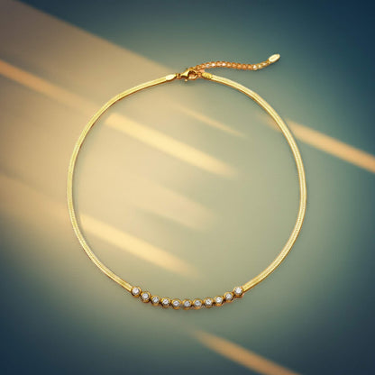 Trendy 18k Gold Plated Zirconia Diamond Choker Necklace