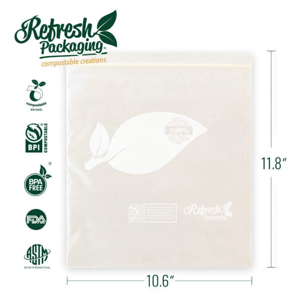 Compostable Zip-Top Bags - Large - (15 Bags 27x30cm)