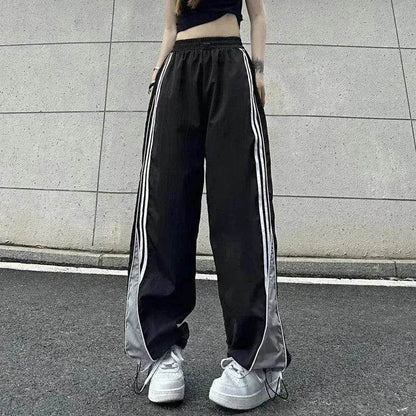 Contrast Color Side Striped Black Pants For Women