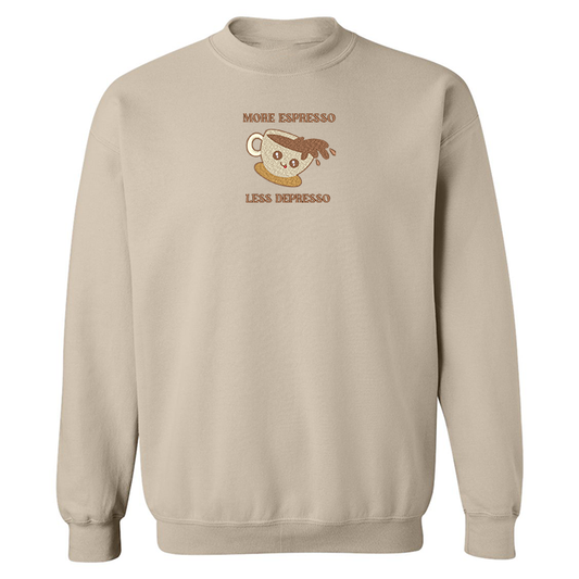 Sweat ras du cou brodé « More Espresso Less Depresso »