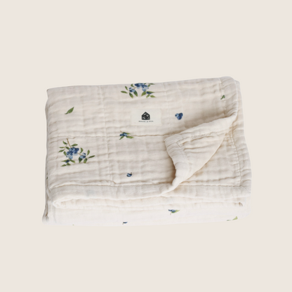 Organic Cotton Muslin Baby Blanket, 4 Layers, Crib Size (47 X 47) - Blueberry