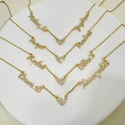 Customized DIY Diamond Inlaid Multi Name Necklace Stainless Steel Chain Heart Charming Choker Customized Necklace Jewelry