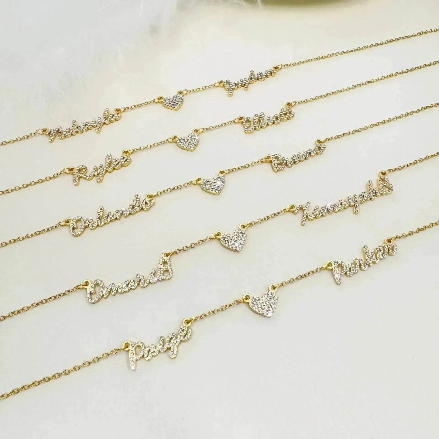 Customized DIY Diamond Inlaid Multi Name Necklace Stainless Steel Chain Heart Charming Choker Customized Necklace Jewelry