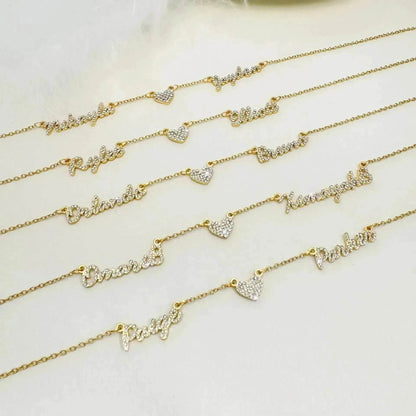Customized DIY Diamond Inlaid Multi Name Necklace Stainless Steel Chain Heart Charming Choker Customized Necklace Jewelry