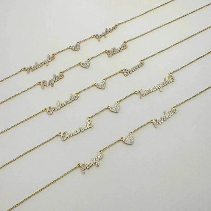 Customized DIY Diamond Inlaid Multi Name Necklace Stainless Steel Chain Heart Charming Choker Customized Necklace Jewelry