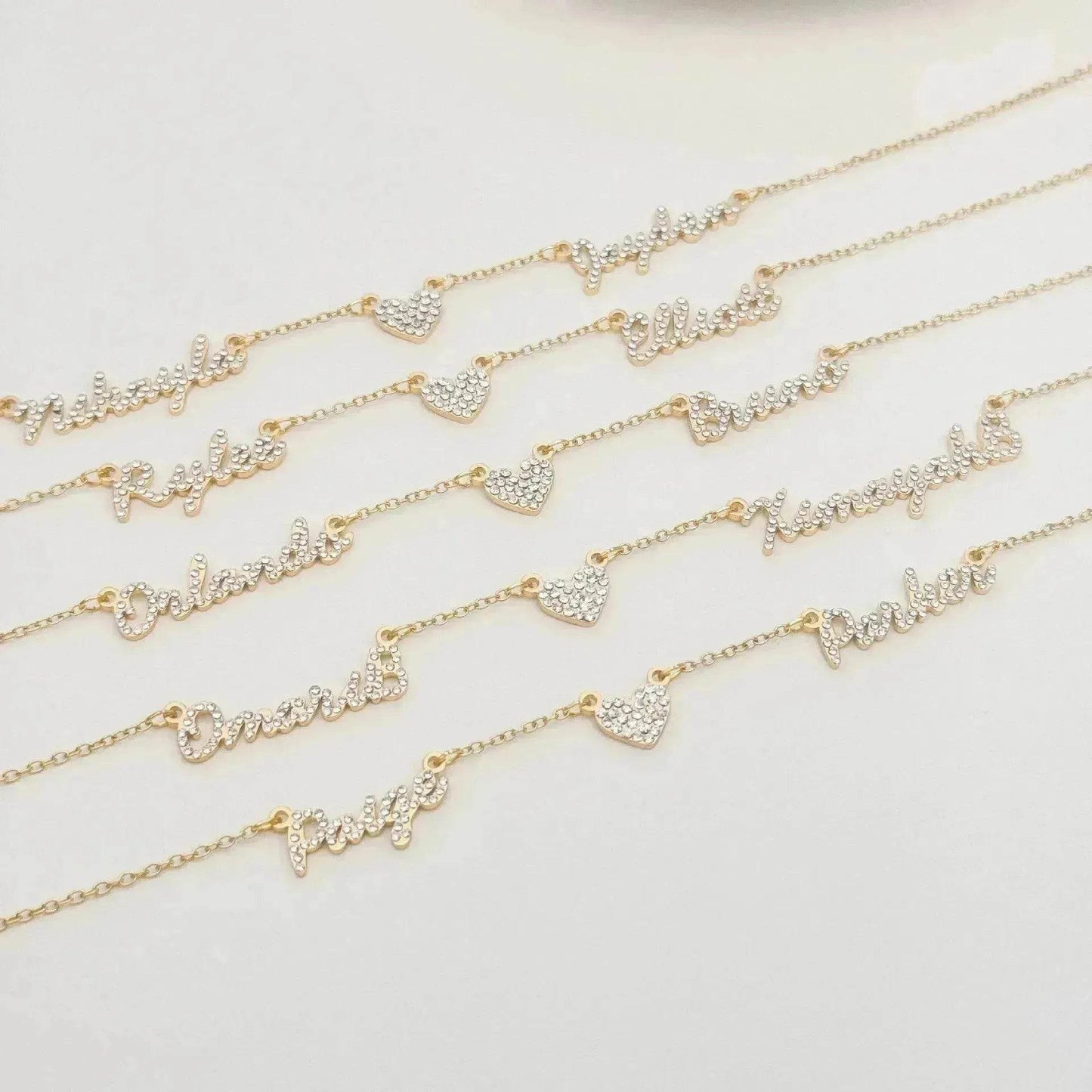 Customized DIY Diamond Inlaid Multi Name Necklace Stainless Steel Chain Heart Charming Choker Customized Necklace Jewelry
