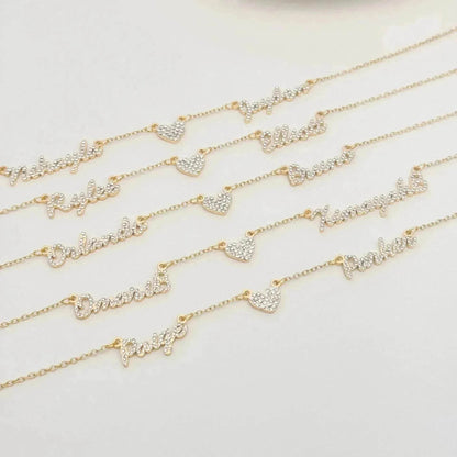 Customized DIY Diamond Inlaid Multi Name Necklace Stainless Steel Chain Heart Charming Choker Customized Necklace Jewelry