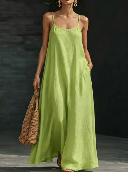 Summer Beach Spaghetti Strap Maxi Dress – Loose Flowy Casual Long Vacation Dress for Women