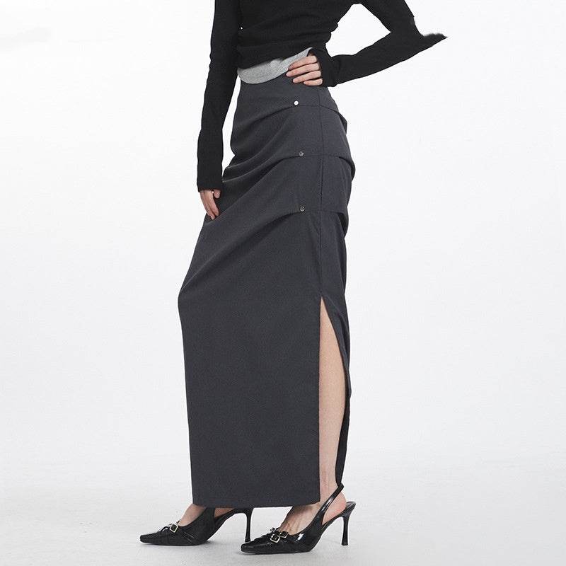 Retro  Design Casual Temperament Side Slit long Pencil Skirt for work
