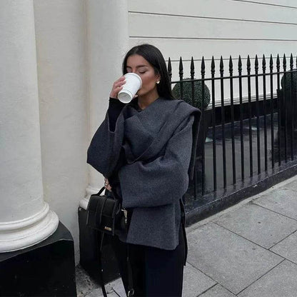 Women Solid Fashionable Cozy Scarf Winter Coat Jacket