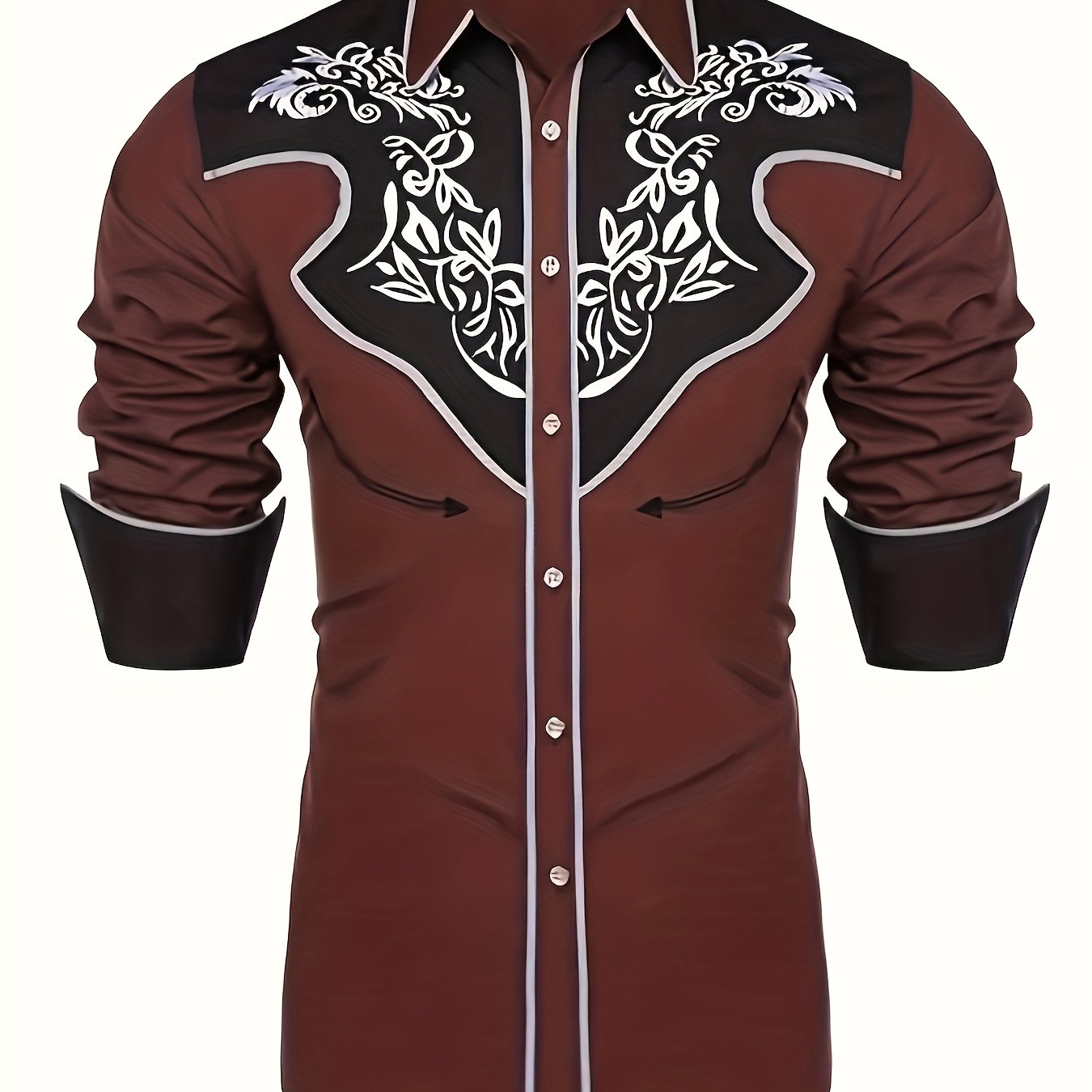 Western Cowboy Chic Long Sleeve Embroidered Shirt - Soft Cotton Blend, Elegant Design, Casual Style for Spring Fall Vacation Resort Wear - Men's Shirt for Outdoor Activities, Travel, and Leisure