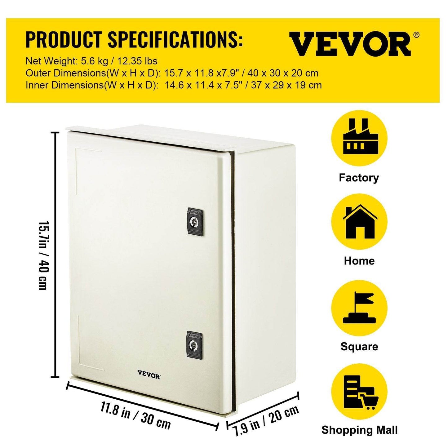 NEMA Steel Enclosure, 16 X 12 X 8 NEMA 4X Fiberglass Electrical Box, IP66 Waterproof & Dustproof, Outdoor Indoor Electrical Junction Box, With Mounting Plate