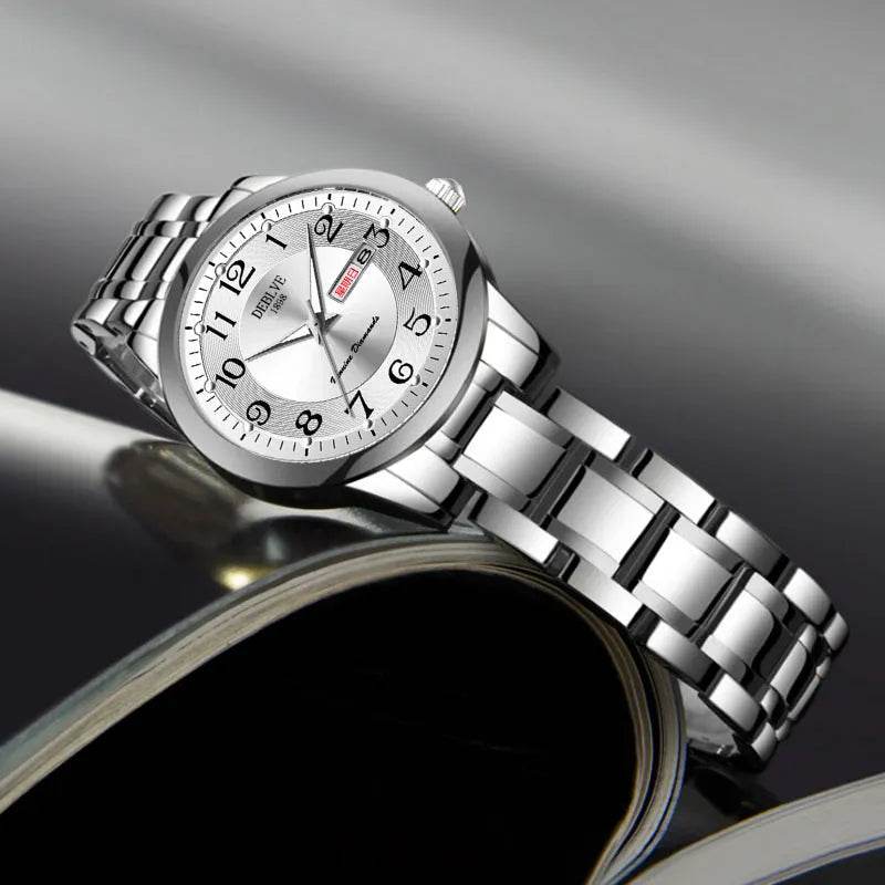 Ultra-Thin Stainless Steel Strap Watch, Double Calendar, Luminous, Waterproof