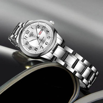 Ultra-Thin Stainless Steel Strap Watch, Double Calendar, Luminous, Waterproof