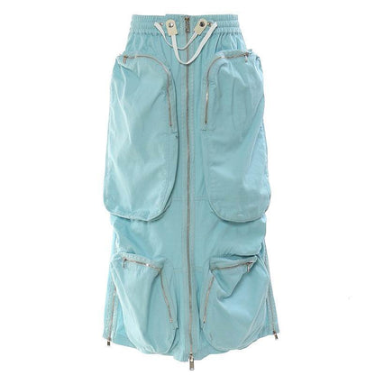 Three-dimensional Camouflage Zipper Pocket Side Slit  pencil Midi Cargo Skirt
