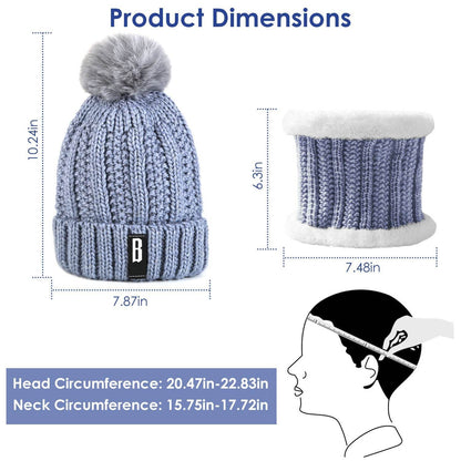 1Set Winter Beanie Hat Scarf Set Women Warm Knitting Skull Cap Neck Warmer For Walking Running Hiking Camping Outdoors Gift