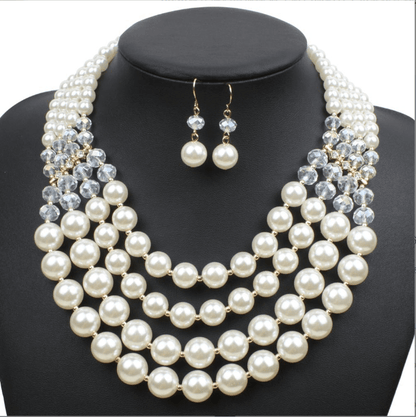 Crystal Pearl Long Necklace Earrings bridal jewelry set accessories