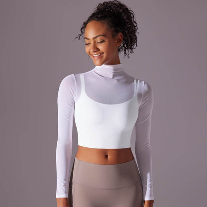 Quick Drying Gym Slim Fit Mesh Turtleneck Long Sleeve Workout Crop Top