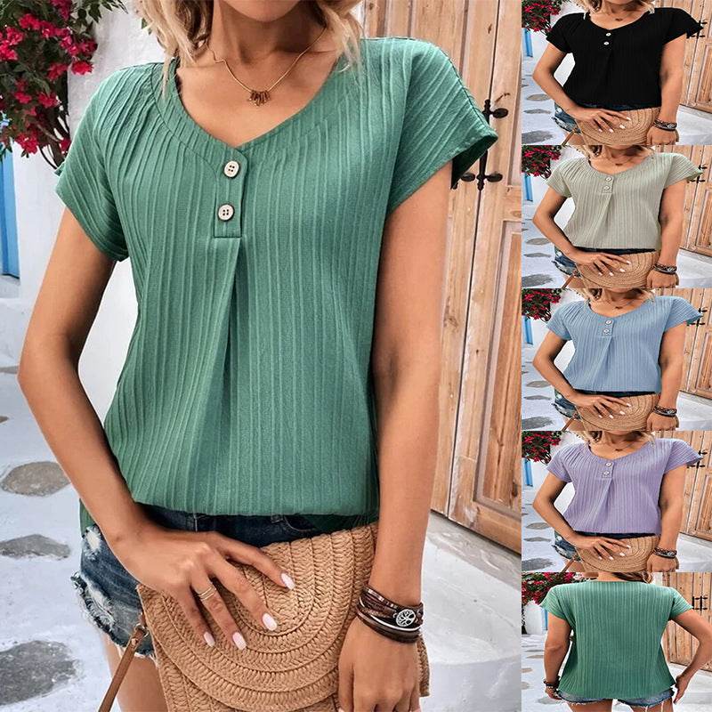 Blouse femme col rond rayée décontractée d'été