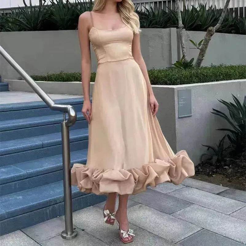 Fashion Suspenders Large Flower Swing Three-dimensional Flower A- Line Skater Dress Womens Clothing
