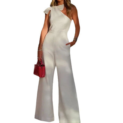 Women's Slant-Shoulder High-Waisted Wide-Leg Jumpsuit