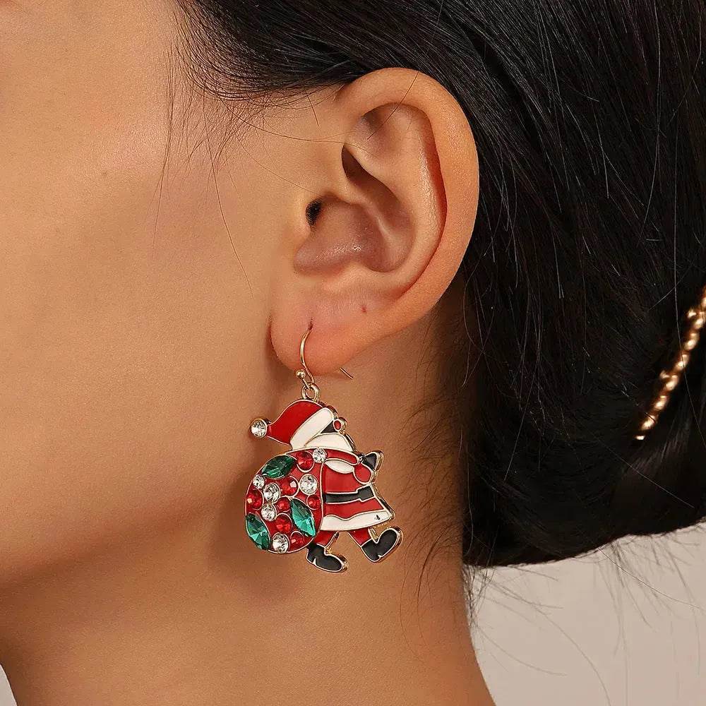Boucles d'oreilles Père Noël mignonnes personnalisées avec strass colorés Boucles d'oreilles de Noël tendance pour femmes Bijoux
