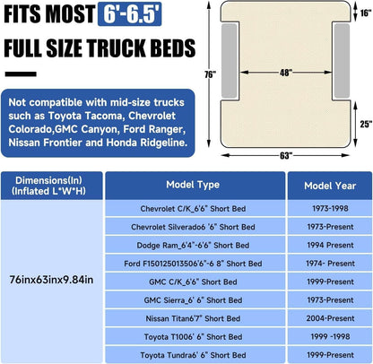 Matelas gonflable de camping pour camionnette (6,0-6,5 pieds)