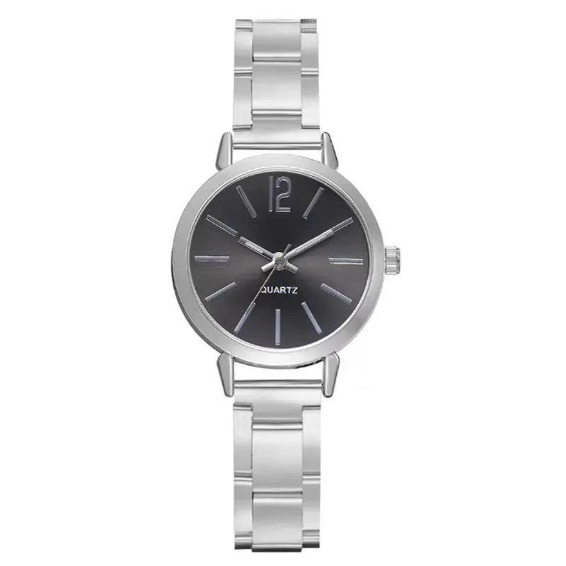 2pcs Narrow Strap Steel Strap Bracelet and  Quartz Watch women