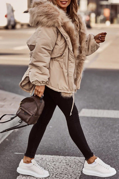 Ladies New Fur Collar Parka Cotton-Padded Jacket