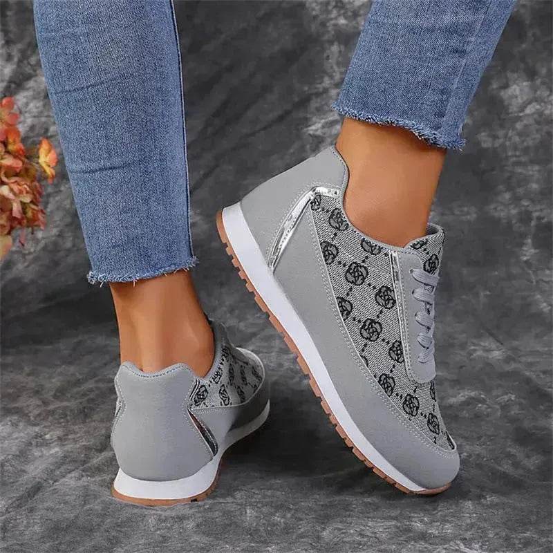 Baskets à lacets imprimé floral, chaussures de sport décontractées, légères et respirantes pour la marche et la course, chaussures plates pour femmes