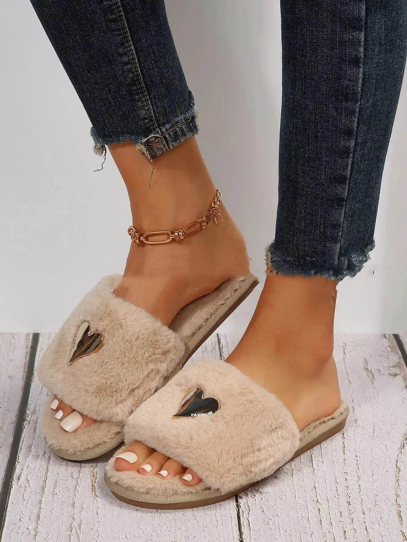 Chaussons moelleux d'hiver, chauds, en fourrure, pour femmes, chaussures en peluche, pantoufles d'intérieur, tongs rembourrées en polaire pour le salon et la chambre.